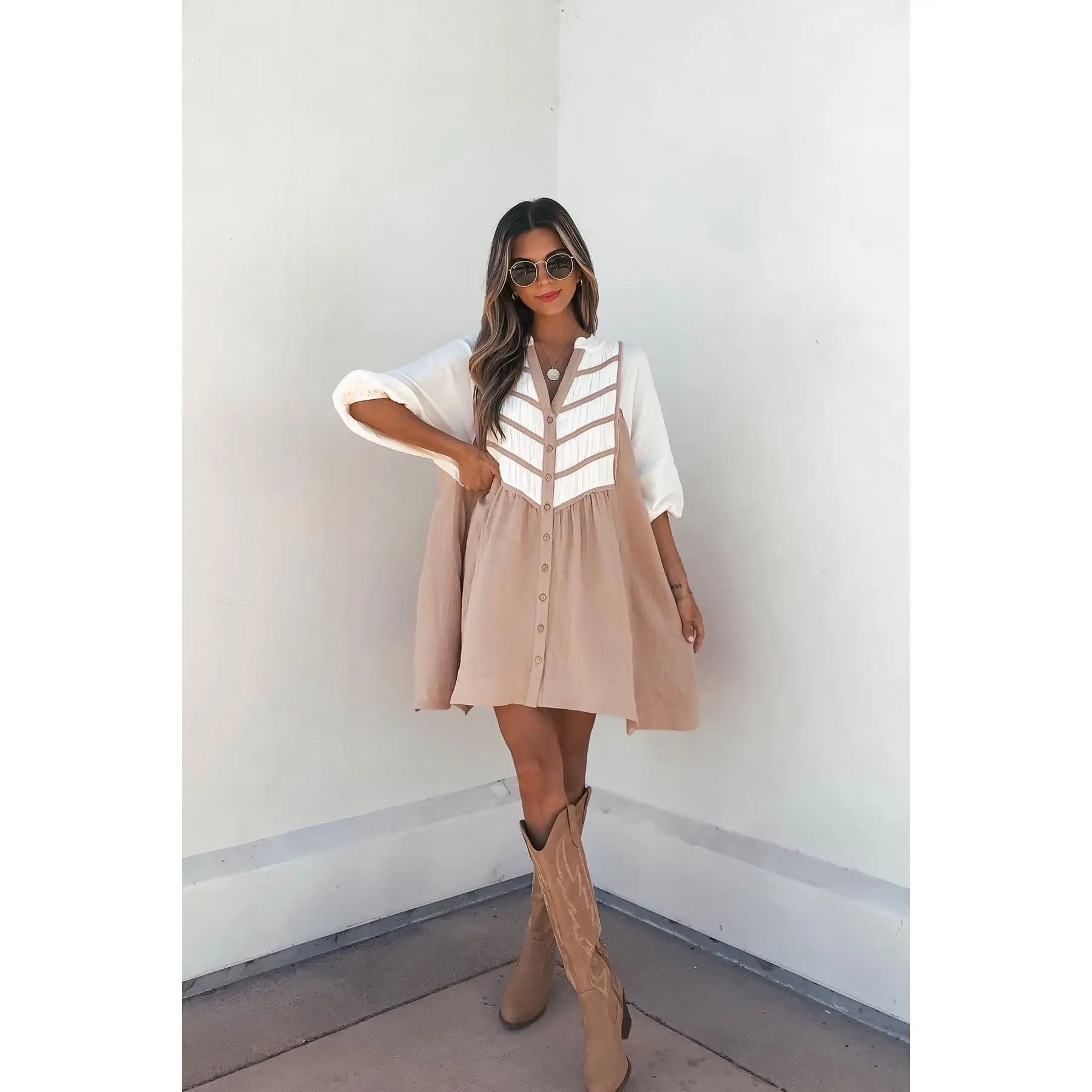 Cream Color Block Tunic Dress Cream Color Block Tunic Dress