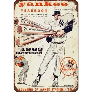 Vintage 1963 New York Yankees Yearbook Reproduction Aluminum Sign 8x12 Inches Wall Decor Sports Memorabilia Collectible Vintage Metal Sign
