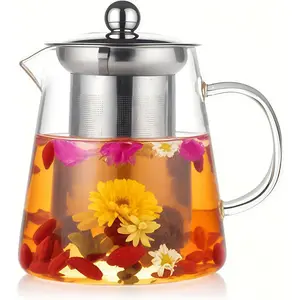 Glass Teapot with Stainless Steel Infuser, Borosilicate  Kettle, Clear  Maker for Loose Leaf  (550ML)