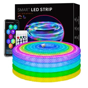 360° Glow Smart Neon Rope Light Strip, Magical Colorful Ambient Style, Woven+Eco PVC, WiFi/Voice Control (APP/Smart Device), USB 5V for Home / Party / Bar / Gaming Room