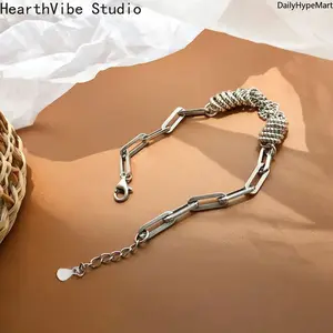 HearthVibe Studio Retro Glam Unisex Heart Motif Pendant Silver Bracelet Trendy Look Fashion Accessory Perfect for Everyday Wear Ideal Gift Option