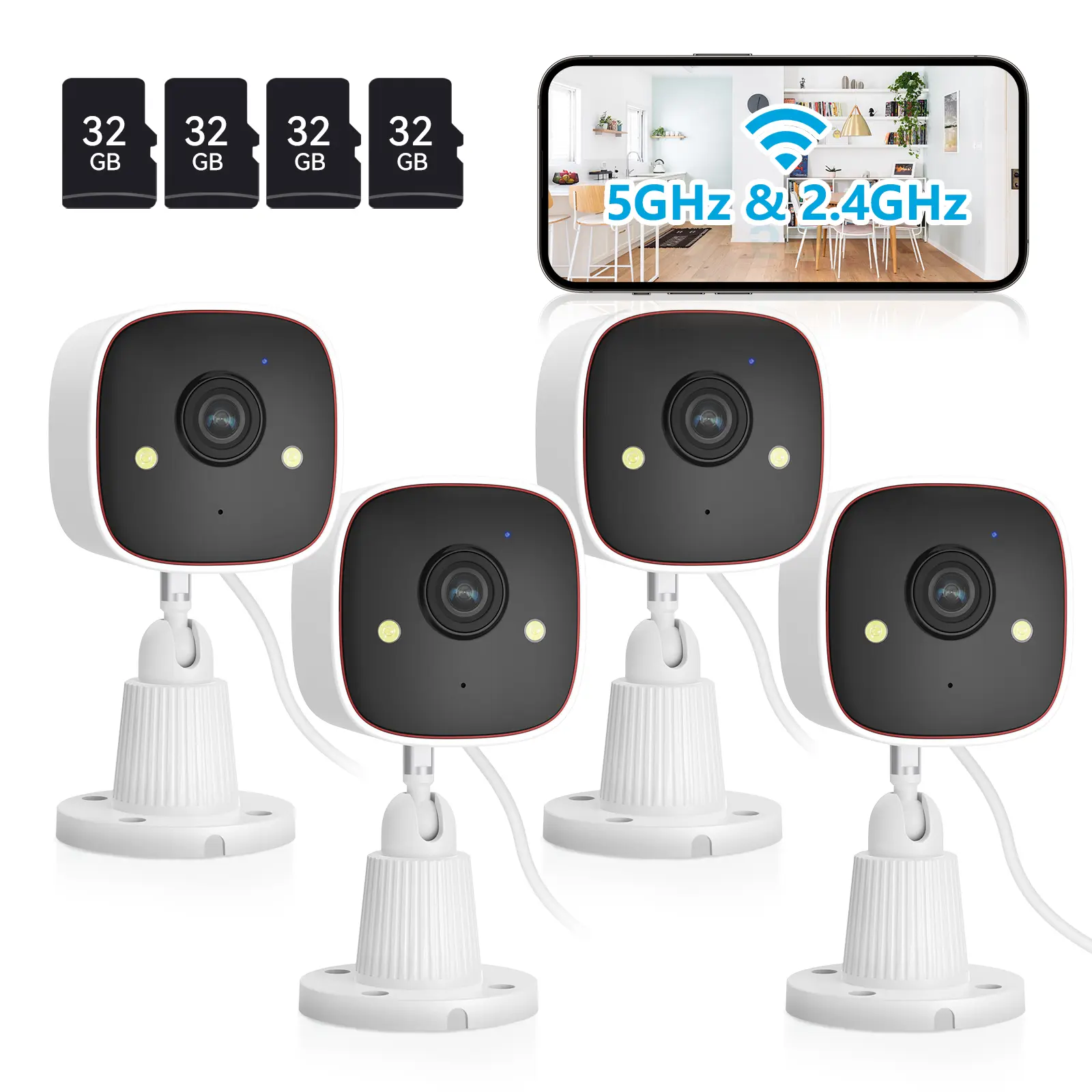3MP 2K 2.4g/5g WiFi Indoor/Outdoor Security Camera with SD Card, Night Vision, Motion Detection, 24/7 Recording & 2-Way Audio - Ideal for Baby, Home, Pet Surveillance