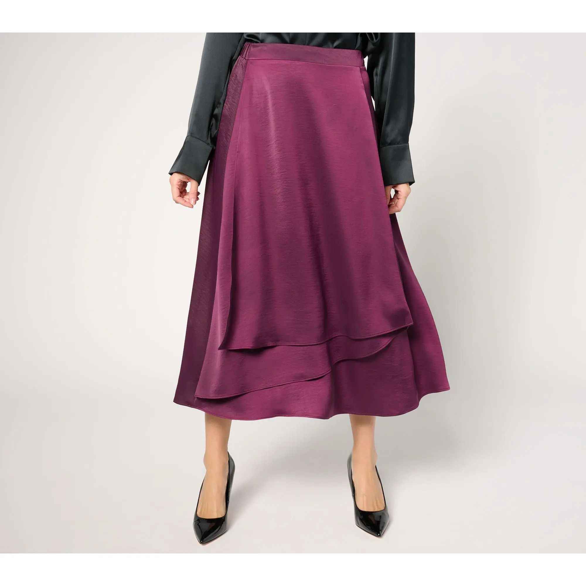 BEAUTIFUL by Lawrence Zarian Regular Satin Pull-On Skirt