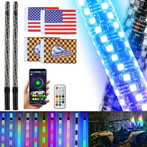 SUNPIE RGB Whip Lights Fat w/Blare Flashing LED&312 LED Chips 35mm Diameter&Turn Signal Brake Function, Sequential LED Light for SXS/RZR/Can am/Offroad/Truck Christmas gift Holiday Haul
