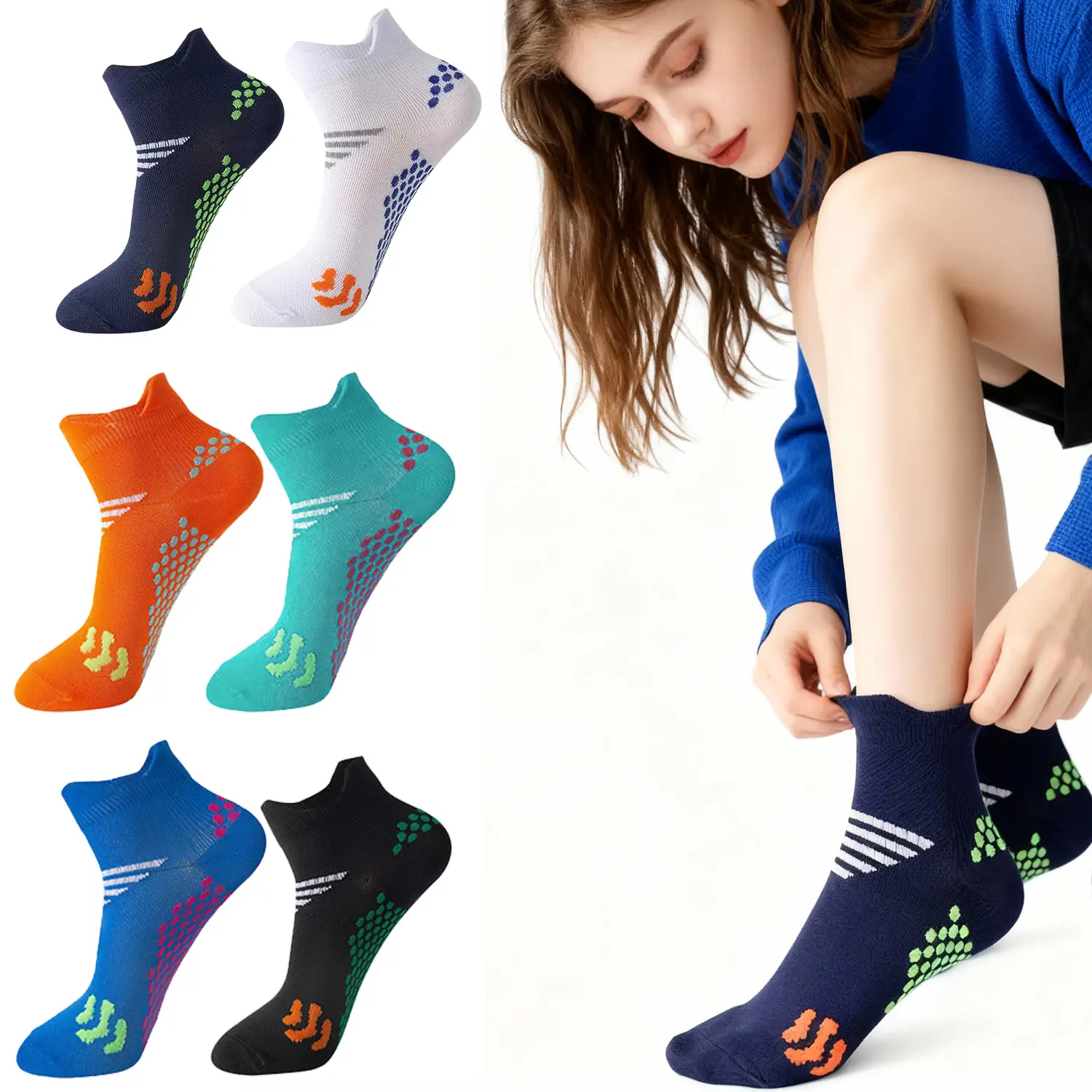 6 Pairs Colored Compression Athletic Mid Calf Socks,Pure Cotton Shock Absorbing Non Slip Sole,Elastic Comfort Cuff Sweat Wicking,for Running,Hiking,Basketball,Fitness Sports