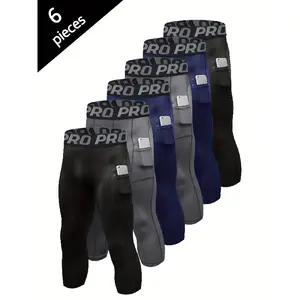 6 Pack Mens Compression Pants 3/4 Length Quick Drying Gym Workout Leggings Running Athletic Sports Training Base Layer Bottoms Yoga Wear Skinny Sportswear