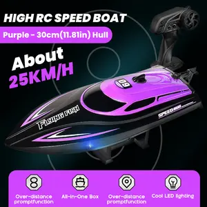 High-Speed RC Boat with Self-Righting 25+ MPH Remote Control Racing Ship LED Light-Up Watercraft 30cm×8cm×6.4cm Portable Birthday Christmas Gift Set mph speed minijet boats