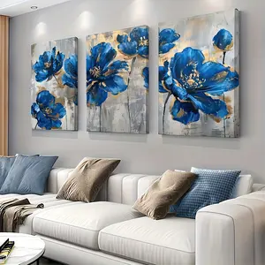3-Piece Modern Floral Artistic Wooden Frame Print Set - Artistic Modern Floral Paintings, Wall Artwork, Home Decor Supplies for Living Room, Bedroom Indoor Decoration