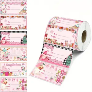 180 pink Christmas packaging stickers-holiday Santa Claus and reindeer design, 2.95 x 1.6 inches, very suitable for gift boxes, gifts and holiday decorations, Christmas decorations.