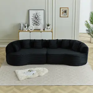 【Sub 1 packages】Niccae Curved Sectional Sofa, 111.5-inch Oversized Modern Bone-Free Cloud Sofa with 6 Pillows Luxury Corduroy Four-Seater Memory Foam Sofa with Deep Seat Design room living couch summergarden