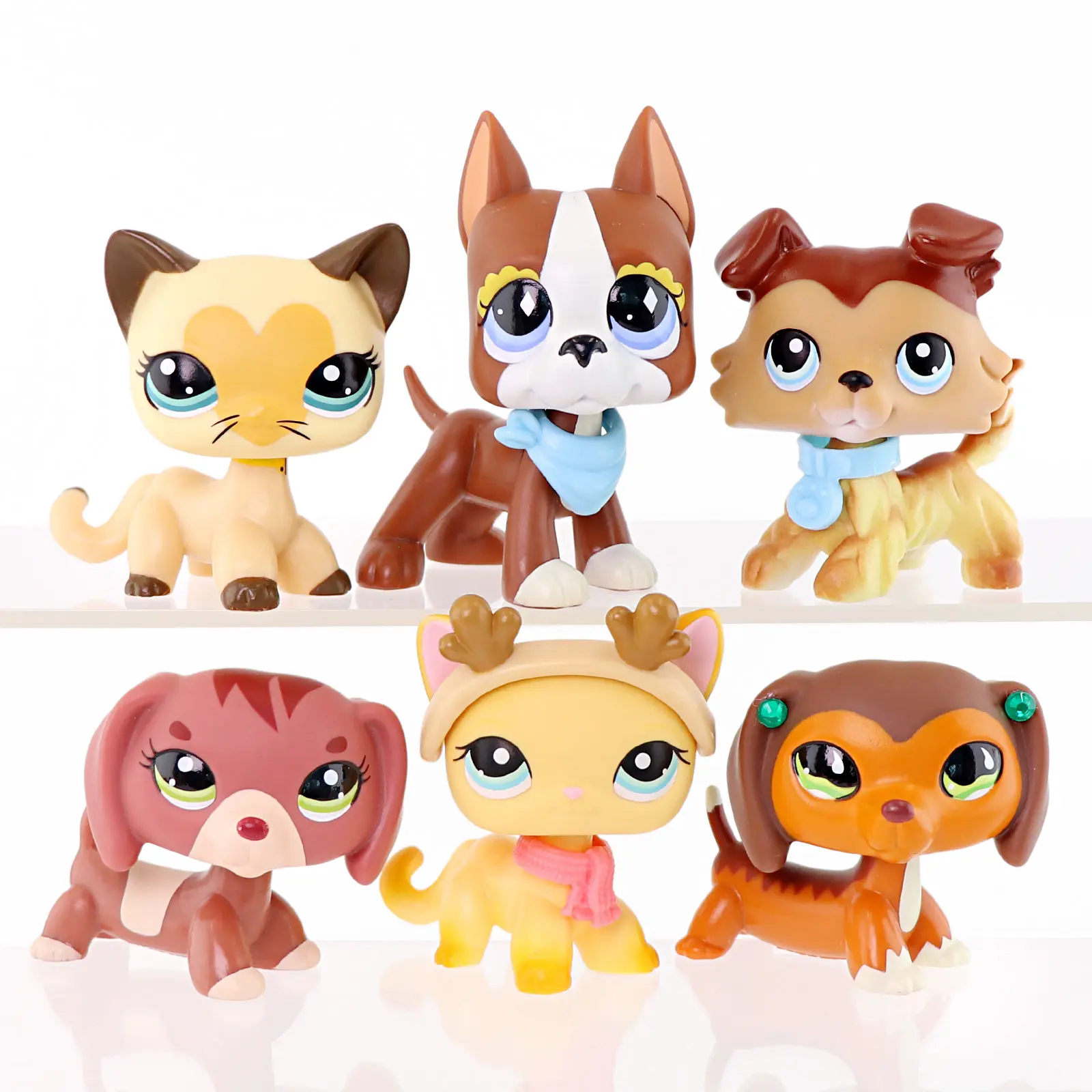 6 pcs Cute Bobble‑Head Pet Figurine Set, Cartoon Cat Dog Collectible Figures with Mini Accessories, Kids Pretend Play Toy, Birthday Holiday Gift