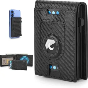 Airtag Wallet for Men, Slim RFID Blocking Bifold Wallet with Detachable Magnetic Pop Up Card Holder & AirTag Holder, Smart Minimalist Wallets for 10 Cards, Cash Slot & ID Window - Gifts for Men