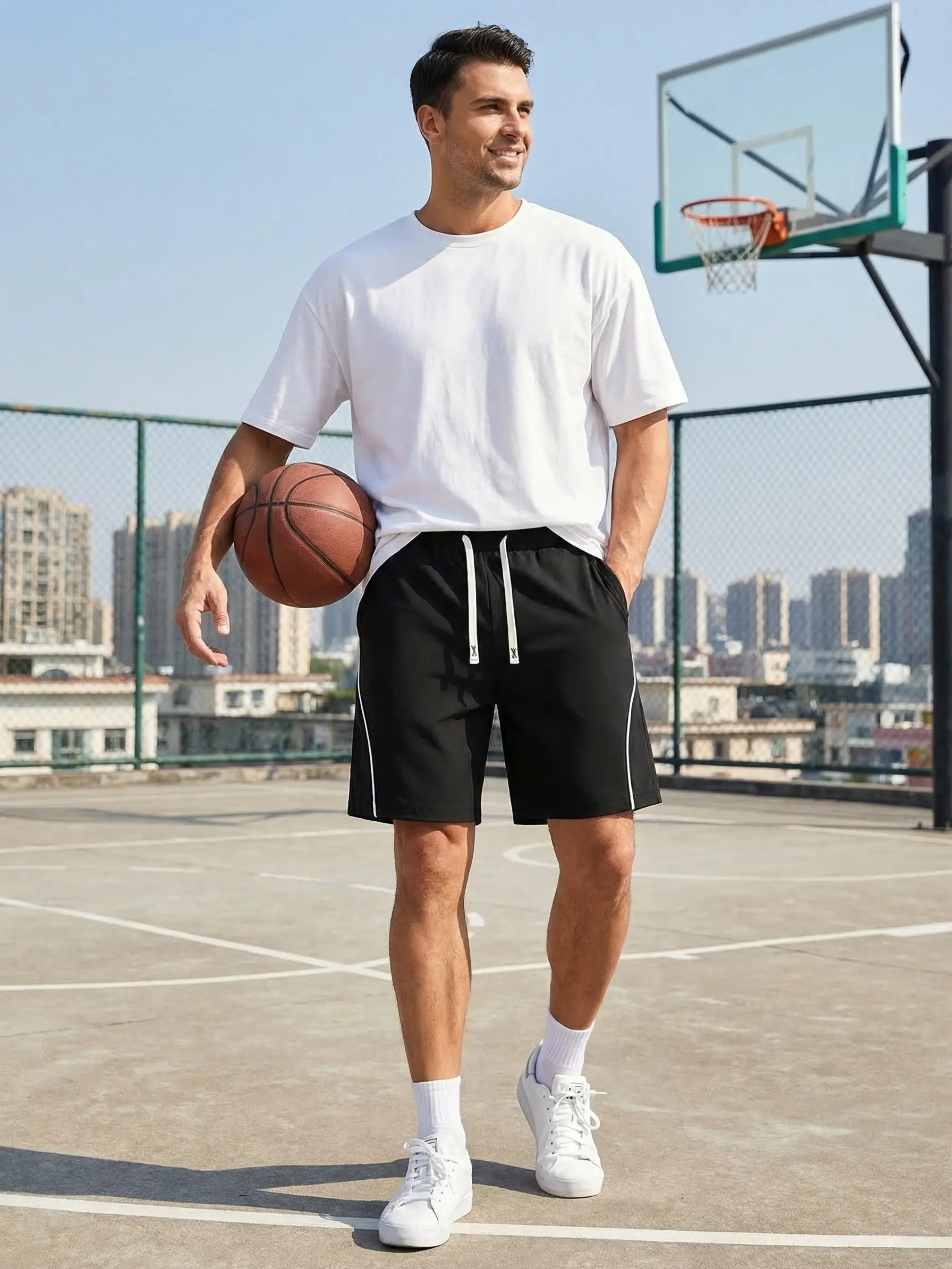 Comfortable Elastic Waist Summer Shorts, essential shorts men, bottom clothes, clearance sale, fits for men, summer mens clothing, cotton shorts,back to school,back to school haul