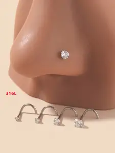 Fashion Cz Rhinestone Nose Studs, 316L Stainless Steel, Assorted Round Nose Rings, Daily Wear, Body Piercing Accessories, Gift for Friends
