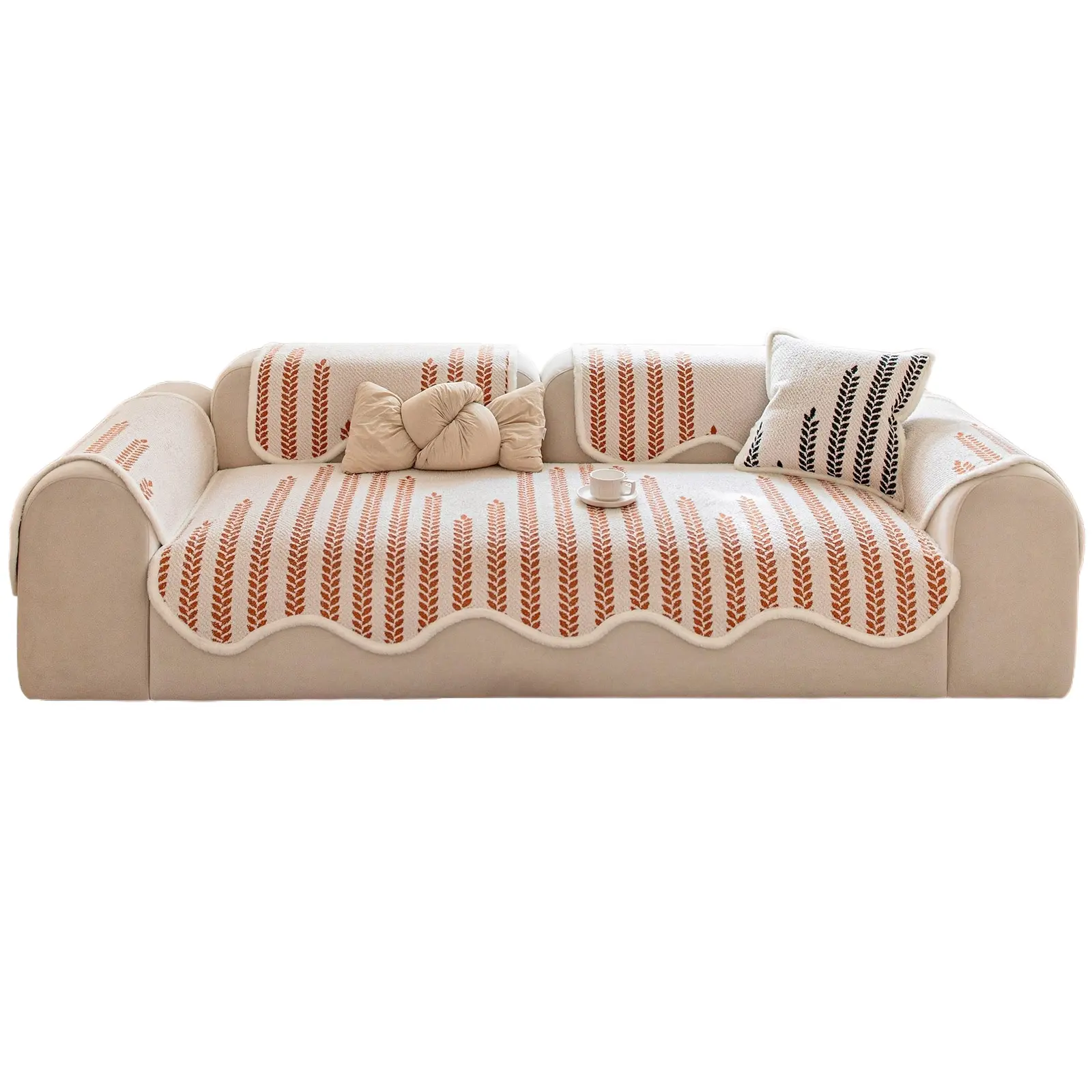 Warm Wheat Sheaf Embroidered Non-Slip Sofa, Cozy Living Room Furniture, Durable Fabric Design, Ideal for Home Decor