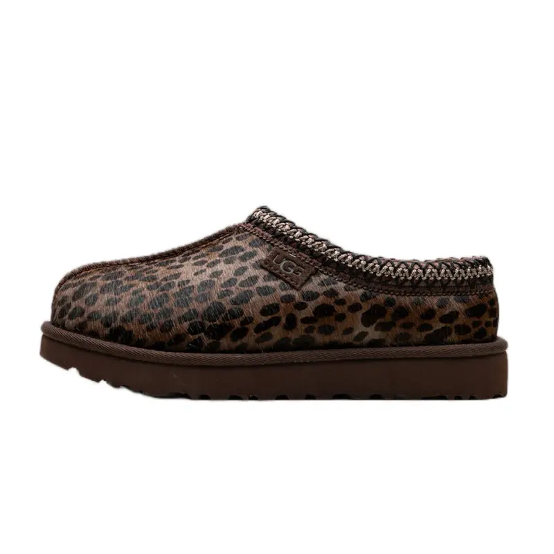 UGG Tasman Caspian Slipper 'Burnt Cedar Cheetah' Women's Perfect Slipper Leopard Print Slip On Cozy Fur for Fall & Winter House Shoes Girl, Rubber, Footwear, Soft