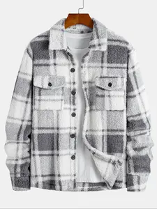 Men's Plaid Button Front Jacket Coat, Casual Warm Fleece Outerwear, Long Sleeve Lapel Design, Ideal for Daily Wear & Outdoor Activities