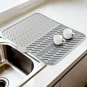 Silicone Drying Mat, 23"X17" With Built-in Drain Lip,Heat-Resistant,Eco-friendly,Hygienic Drying Pad,Leak-Proof and Non-Slip,Silicone Dish Drying Mat for Kitchen Counter or Sink（Gray 23X17）