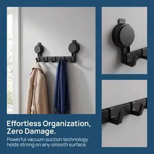 5-Hook Suction Cup Wall Rack, No-Drill Damage-Free Heavy-Duty Removable Space Aluminum Hanger, Renter-Friendly Waterproof Rustproof Shower Organizer for Entryway, Bathroom Towel Hook Wall Mounted Hook,summervibes