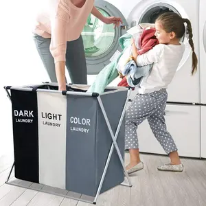 Foldable Laundry Sorter Basket 3 Section Hamper with Stainless Steel Frame for Clothes Sorting Storage Collapsible Space Saving Design Perfect for Small Apartments Laundry Room Organization