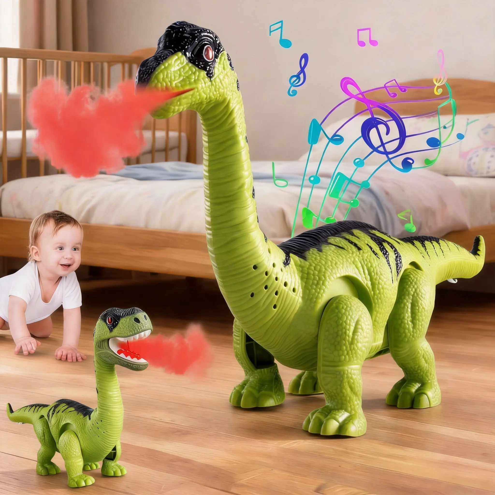 Remote-Controlled Jurassic Tyrannosaurus Dinosaur Toy for 3-4 Years Kids - Unisex Interactive Electric Walking Model 666-60a, High-Quality Safe Plastic, Cool Spray Effects, Realistic Look, Roar Sounds, LED Lights, Science-Themed Gift