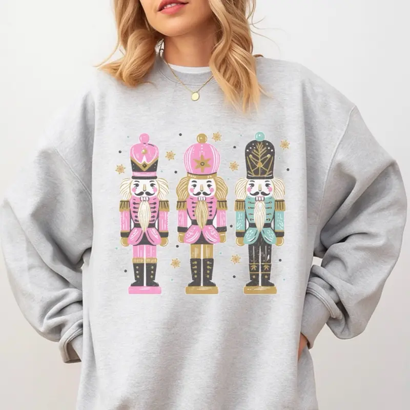 Vintage Nutcrackers Sweatshirt - Ash Grey - Christmas Sweatshirt Pullover Soft Unisex Womenswear Hoodie Comfy Aesthetic