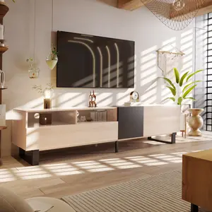 Modern TV Stand for 80'' TV with Double Storage Space, Media Console Table, Entertainment Center with Drop Down Door for Living Room, Bedroom, Home Theatre(High end and high-quality)