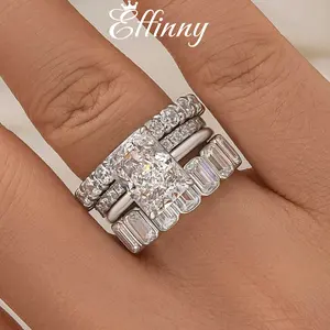 Effinny Jewelry 5.0ct Radiant Cut 4PC Solitaire Wedding Ring Set, S925 Sterling Silver Women's Ring, 5A Cubic Zirconia Bridal Stacking Rings Set for Travel, Daily