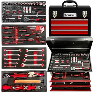 BOURVILL 108-Piece 3-Drawer Tool Organizer, Heavy Duty Tool Storage Box with Drawers, Portable Tool Chest for Garage Workshop Hand Tools Screws Nuts Bolts, Stackable Hardware Organizer Case