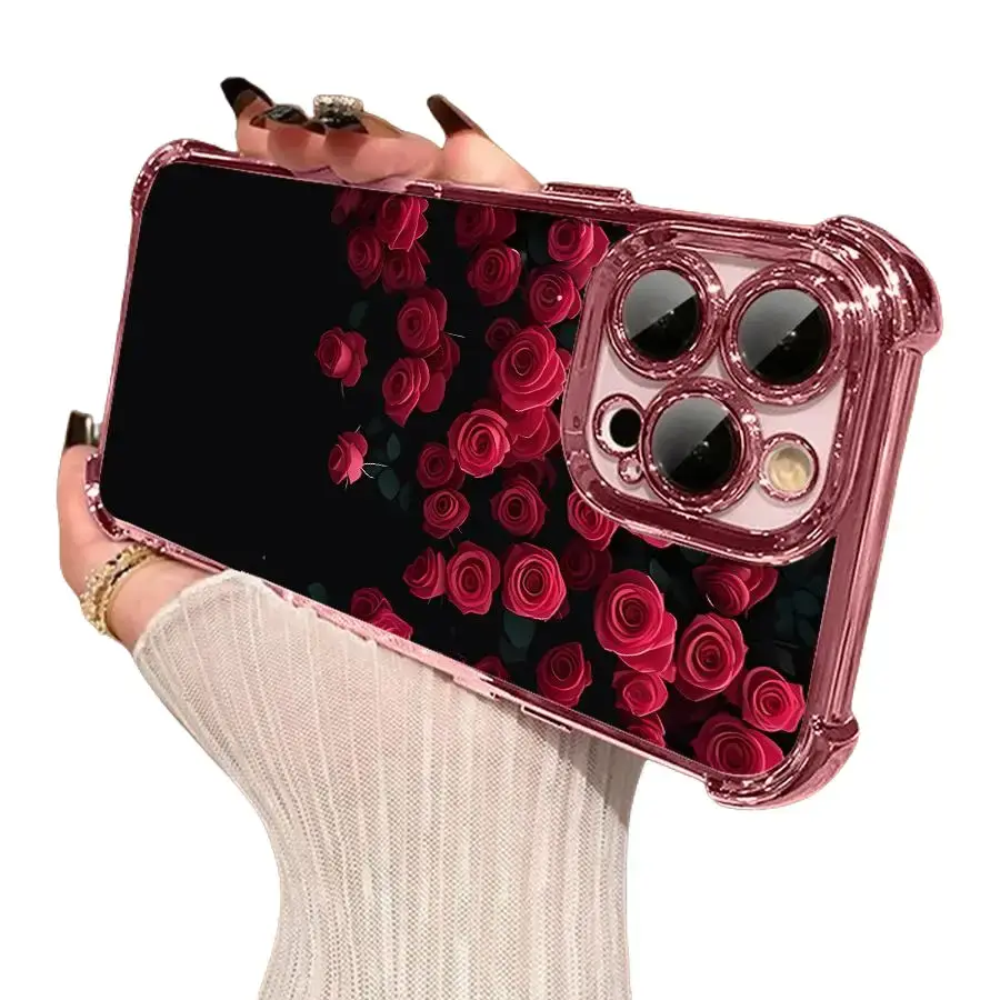 Red Rose Smartphone Case - Shock-Resistant Camera Protection Shell, Minimalist Elegant Handheld Phone Accessory for Apple iPhone 17/16/15/14/13/12/11 Pro Max Plus/Air/Xs Max, Custom Gift Option for Partners