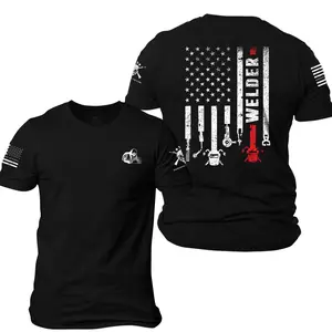 [Sale Up To 45%] Welder 2 side T Shirt, American Flag Welder Graphic Tee, Black Patriotic Welding Shirt, Casual Menswear Top, Unisex for Men for Women, Menswear, 100% Cotton