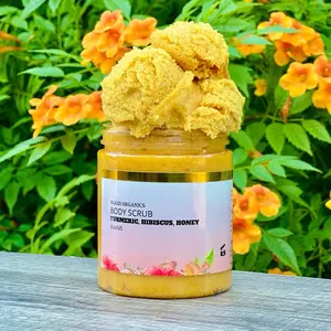 Turmeric, hibiscus, honey scrub