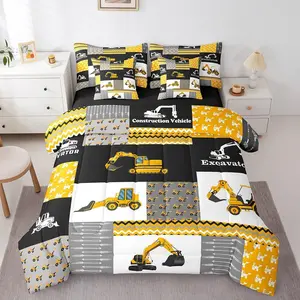 Feelyou 7-Pieces Construction Theme Bed in a Bag Bedding Set, Cartoon Cars Comforter Set with Included Sheets