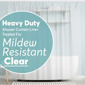 BigFoot Shower Curtain Liner – 72 x 72 PEVA Shower Curtain with Rustproof Metal Grommet and 3 Weights – Odor Free and Compatible with Standard Showers, Clear