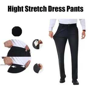 Alimens&Gentle Men's Stretch Dress Pants No Iron Golf Pants Expandable Waist Flat Front Business Casual Pants Formal Black