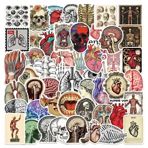 Vintage Anatomy Series Sticker, 50pcs/set Retro Science Anatomy Sticker, DIY Decorative Sticker for Scrapbook, Journal, Notebook, Water Bottle, Car Decal, Halloween