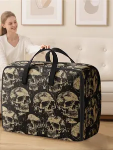 Skull Pattern Storage Box, Space-Saving Large Handheld Organizer, Portable Storage Organizer, Versatile Organizer, Ideal for Moving, Travel, Camping, Dormitory, Bedroom, Blankets, Durable Storage Organizer