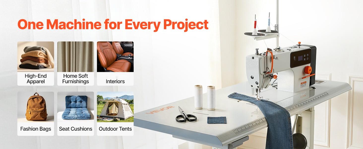 Industrial 550W Lockstitch Sewing Machine Set With Servo Motor And Table Stand, High Speed 5000 SPM, All Metal Frame, LCD Panel, Bright LED Work Light, Quilting And Garment Sewing For Cotton Wool Denim Leather Canvas Industrial 550W Lockstitch Sewing Machine Set With Servo Motor And Table Stand, High Speed 5000 SPM, All Metal Frame, LCD Panel, Bright LED Work Light, Quilting And Garment Sewing For Cotton Wool Denim Leather Canvas