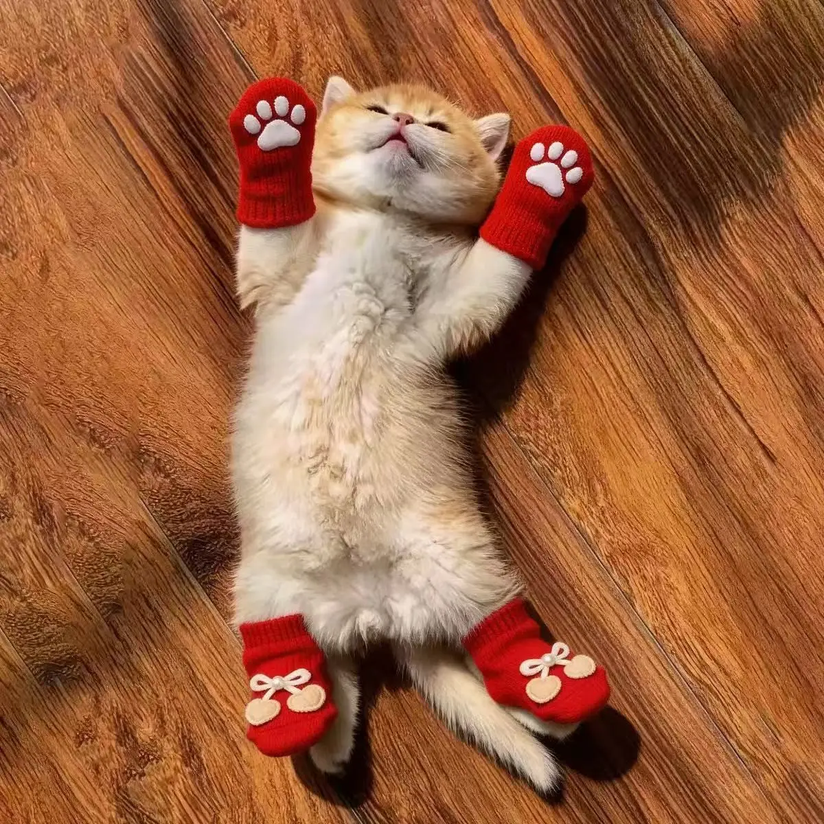 Pet Anti-Slip Socks 4 Pairs, Non-Loose Foot Protection, Scratch & Dirt Resistant, Suitable for Small Dogs & Cats, All Seasons