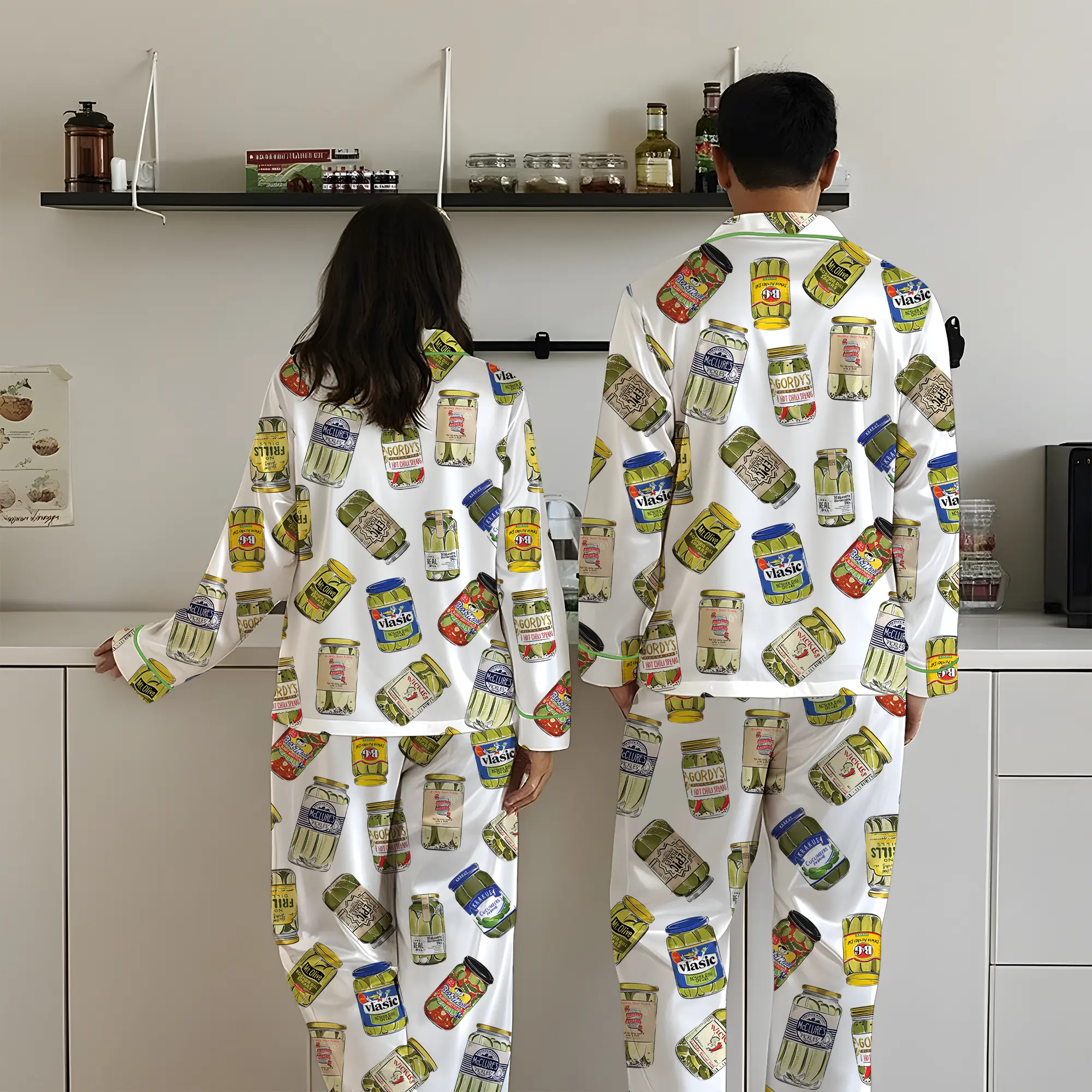 Pickle Pajamas Set, Canned Pickles Satin Pajamas, Dill Pickle Lover Gift, Homemade Pickle PJ Shorts Set, Pickle Jar Pajama, Foodie Nightwear