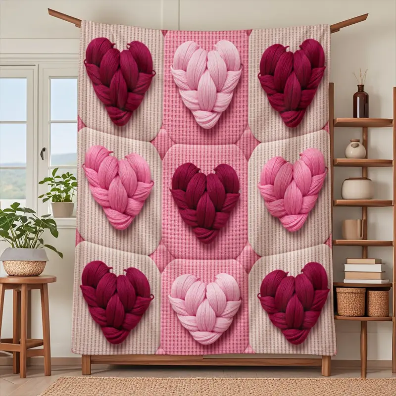 Heart Pattern Knitted Blanket Valentine's Day Decorative Pillow Cover Suitable for Living Room Bedroom Sofa Decoration