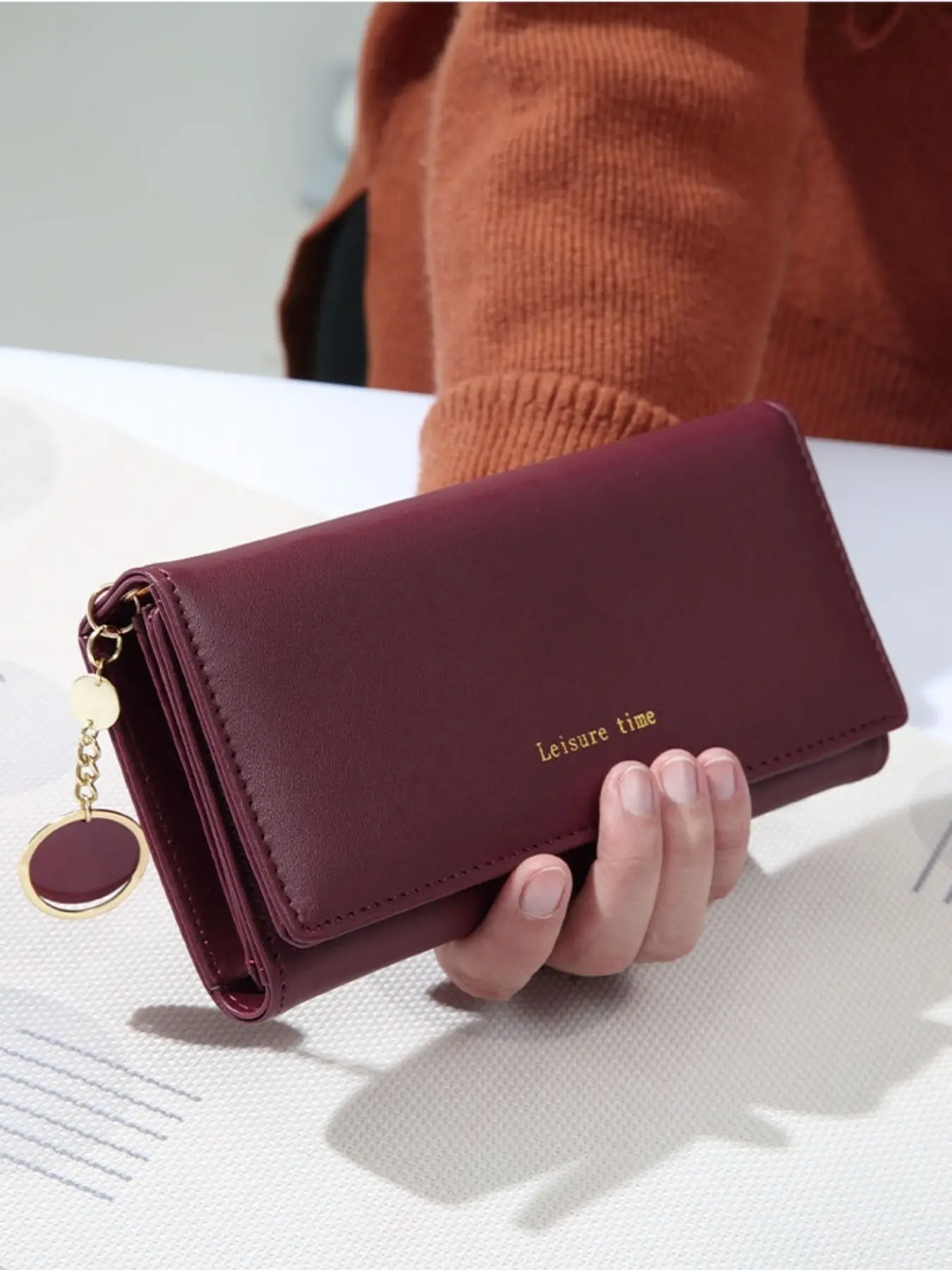 Elegant Large Capacity Women's Handbag, Multi-Card Slot Long Wallet, Burgundy Zippered Ladies Wallet, Wallet With Zipper, Fashionable Gift Choice