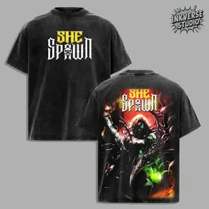 InkVerse Limited Edition She Spawn Comic Graphic Tee, Dark Fantasy Antiheroine T Shirt, Infernal Warrior Comic Art Design, Oversized Streetwear Unisex Tee, Gothic Horror Style, Gift for Dark Comic Fans
