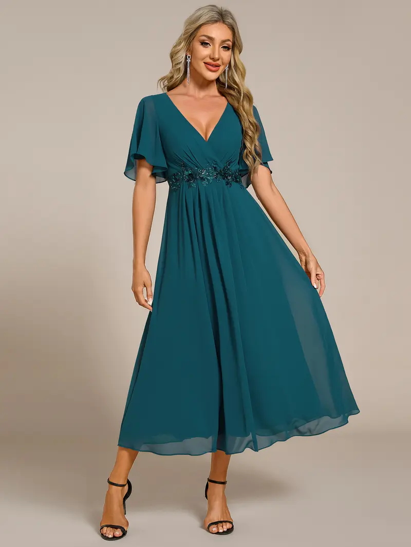 spring formal wedding guest dress with sleeves PRETTYGARDEN Women's Summer Wedding Guest Dress Sleeveless Ruffle Form main image 1