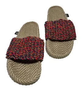 The Full Nelson Red Multicolor Woven Slides | Ultra-Soft Braided Comfort Slippers | Trendy Unisex Slip-On Sandals