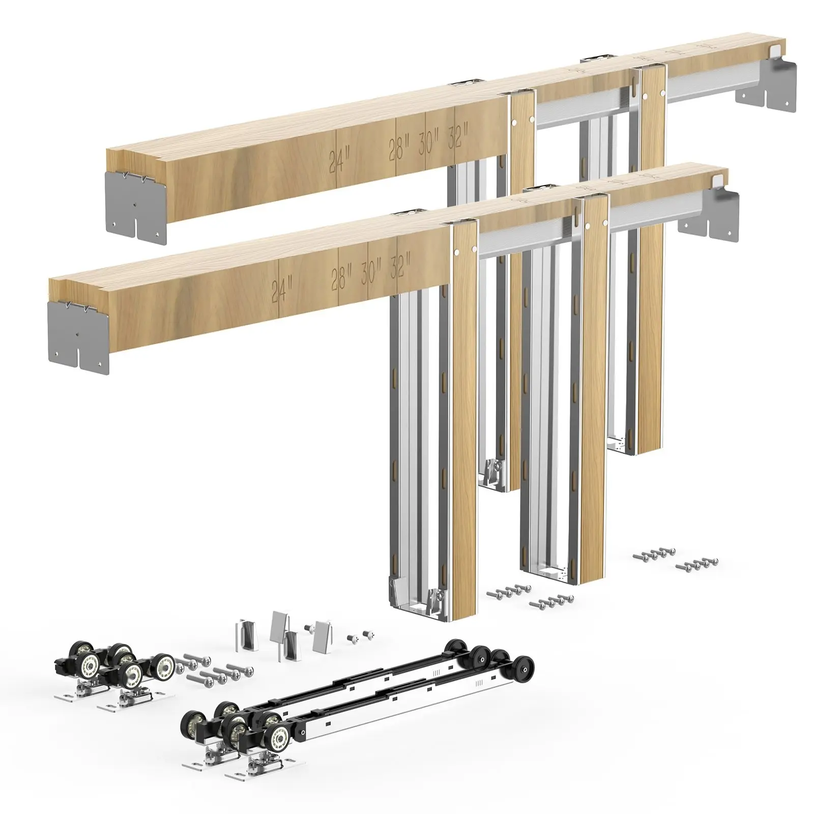 Pocket Door Frame Kit For 48-72 Inch Wide Doors, 80 Inch High, Soft Close System With Complete Installation Hardware And Rails, Jambs, Screws, Easy Assembly Fits 48-72 Inch Opening, Includes Hardware And Easy Installation Guide