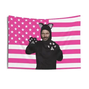 Dr. House Housecat Meme Flag, Hugh Laurie Dr. Gregory House Indoor Wall Tapestries, House MD Pink Flag