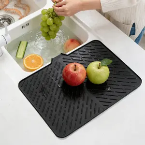 Silicone Large Size Dish Drying Mat ,with Built-in Drain Lip, Heat-Resistant Silicone Mat,450°F , A KitchenHack Essential for Placing Hot Pots, Cutting Boards and Coffee Pots,Protection Guards Countertops from Stains/Burns,Universal Kitchen Insulation Pad