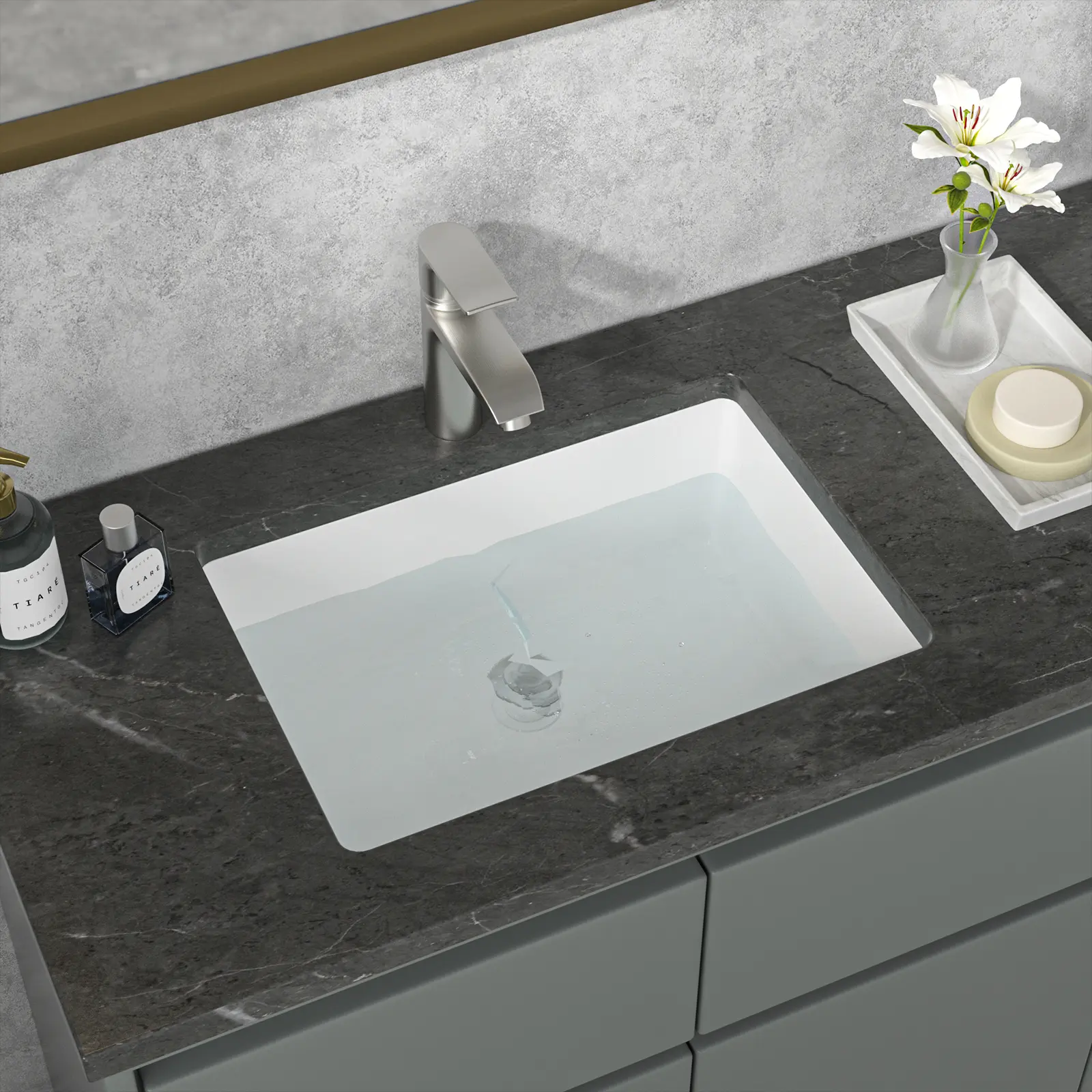 Sarlai Modern Durable Undermount Ceramic Bathroom Sink - 19.5x14in Rectangle Vanity Sink, White Ceramic Basin with Overflow Hole, Heat Resistant, Excellent Drainage, Fully Assembled