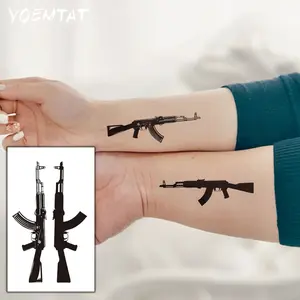 Waterproof Temporary Tattoo Sticker Black Pistol Gun Dark Style Simple Lines Pattern Symbol Body Art Arm Couple Friends Fake Tattoos Sleeve For Women Men Wrist Neck Peel Off Tattoo